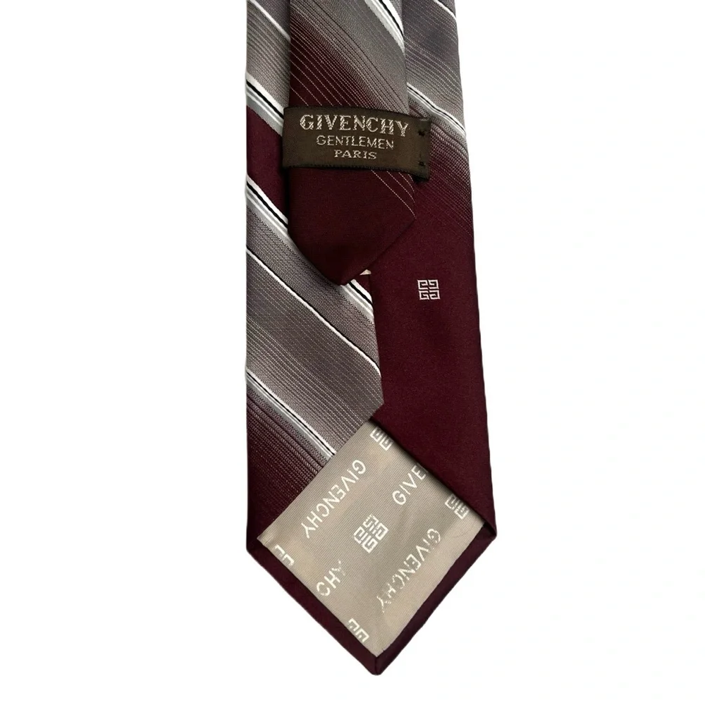 Givenchy Poly-Silk Designer Tie Burgundy Striped‎ Vintage Luxury Retro Necktie